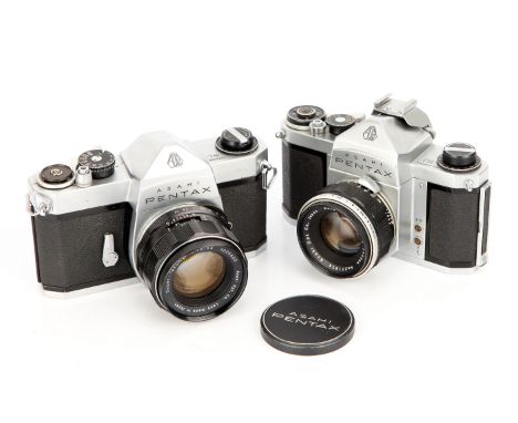 An Asahi Pentax SL SLR Camera, together with an Asahi Pentax H2, both with standard lenses and in maker's cases (2)