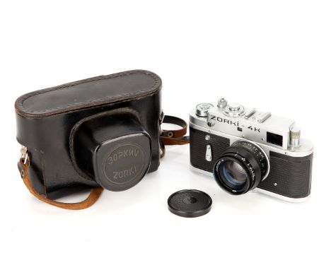 A Russian Zorki-4K Rangefinder Camera, with Jupiter-8 f/2 50mm lens, in maker's case