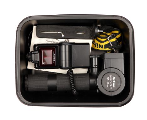 Two Nikon Speedlight Flash Units, models include SB-11 and SB-24, together with a SK-4 bracket (a lot)