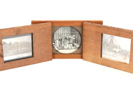 Three Mahogany Framed Magic Lantern Slides - American Civil War C.1880, American  &amp; English; first showing soldiers by a 