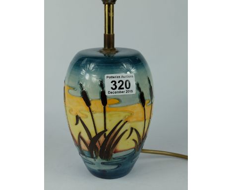 Moorcroft lamp base decorated in the reeds at sunset design, height 30cm