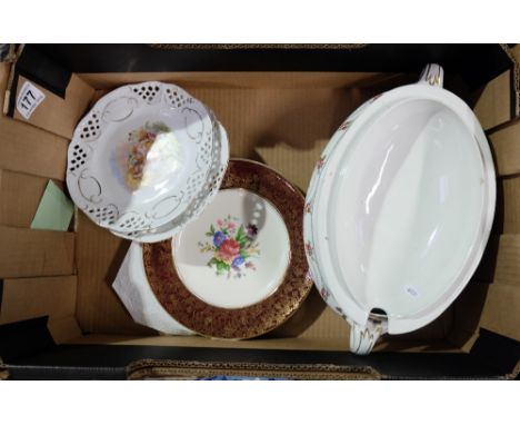 A collection of items including Midwinter plates, unmarked plates featuring cherubs and large Booths tureen manufactured for 