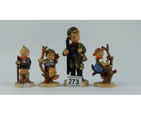 A collection of small Goebel figures to include Chimney sweep, Little Hiker, Apple tree girl and Apple tree boy (4)