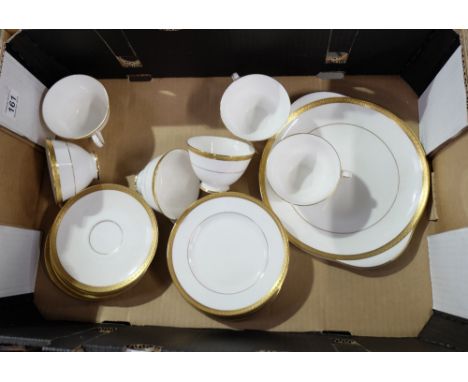 A collection of pottery to include Royal Doulton Royal Gold part tea set to include side plates, cups, saucers, serving plate