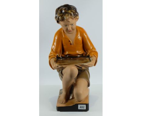 Art Nouveau ceramic large figure of boy holding tray (height 54cm) 