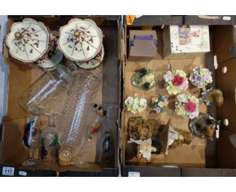 A collection of mixed item to include resin fairy figurines, Royal Doulton pottery flower display, musical novelty items, gla
