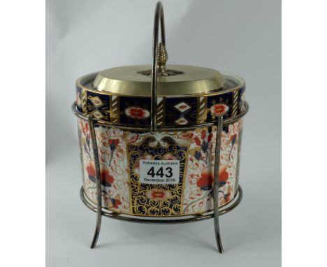 Dudson's imari style biscuit barrel in silver plate cage