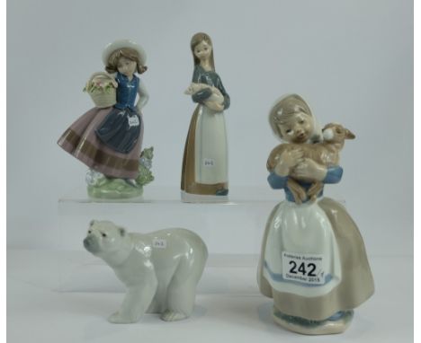 Lladro figures of Girl Holding Piglet , Girl Holding Basket, Polar Bear and Larger Nao figure of Girl Holding a Lamb (4)