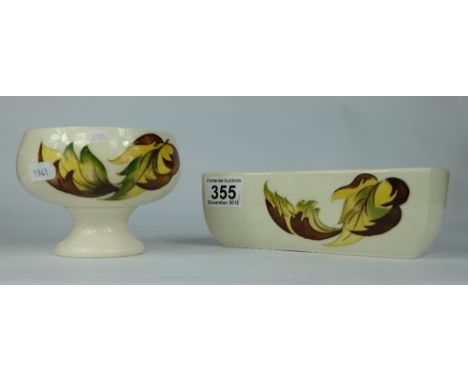 Moorcroft oblong planter decorated in the leaves of the wind design on cream ground and footed bowl in the same design (bowl 