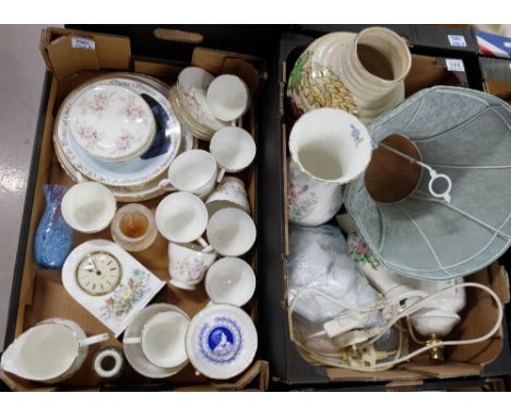 A mixed collection of items to include Heron Cross pottery part teaset, commemorative plates, Aynsley wild tudor clock, vases