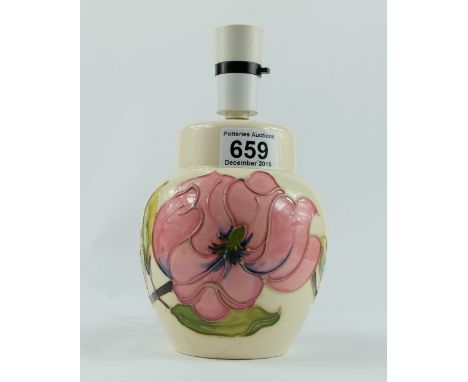 Moorcoft lamp base decorated in the magnolia design. height of pottery 16 cm