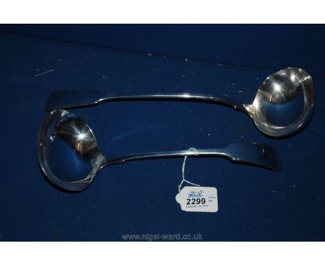 A 19th c. large silver plate ladle stamped London, 13 1/2" long together with another 19th c. ladle A1 plate maker H.J. 11 1/