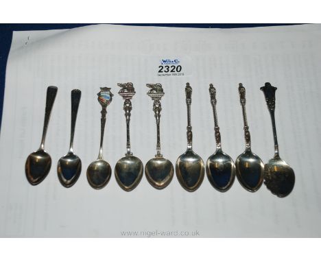 Three silver apostle spoons, a silver jam spoon and three Continental silver spoons