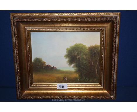 An Oil on board of figures in a meadow, signed R. Withard 