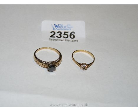 A 9ct gold black diamond Ring together with an 18ct gold blue sapphire and diamond Ring (one stone missing)