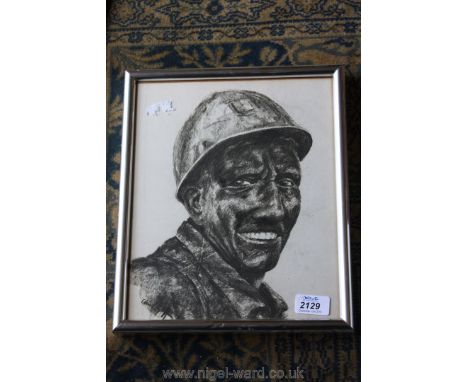 Chris Griffin (Welsh b. 1945): Portrait of a Miner, Charcoal
