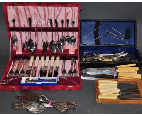 A quantity of Victorian and later silver plated and steel flatware, including a set of six fish eaters, a bread fork, apostle