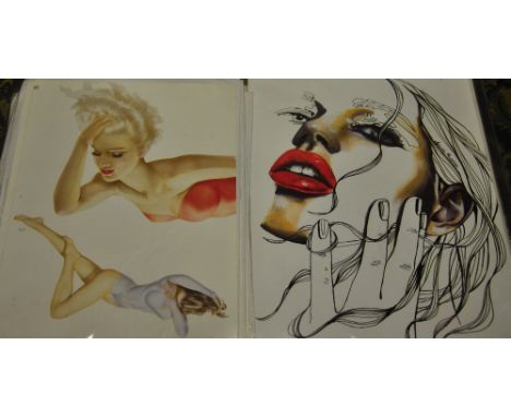 Folder of approx 30 Art Deco and mid 20th century prints of the female form and fashion, including two signed limited edition