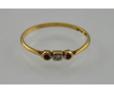 A vintage 18ct gold platinum diamond and ruby ring