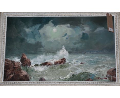 Francesco Pablo De Besperato (1900-1963, Czechoslovakian) oil on canvas depicting a stormy seascape, 53 x 79cm, signed to low