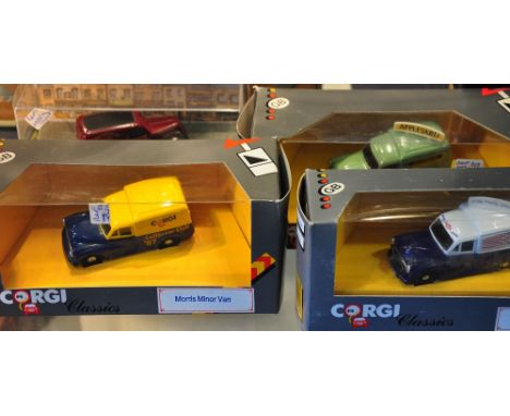 A 1980's Corgi Classics 1:43 scale Morris Minor commercial van, together with three others similar, all boxed (4)