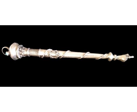 Late 19th century, Russian silver Yad Torah, set with single turqoise stone. Marked KΠ AA 1894 84 illegable mark. Length:16cm