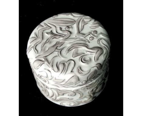 Goldscheider Lided trinket box, porcelain with organic relief forms. Marked Goldscheider, Roman numerals xxlll. incised numbe