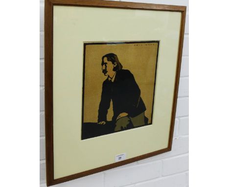 Joseph W Simpson (1878 - 1939), a lithograph after the woodblock portrait of Robert Louis Stevenson just like the one in the 
