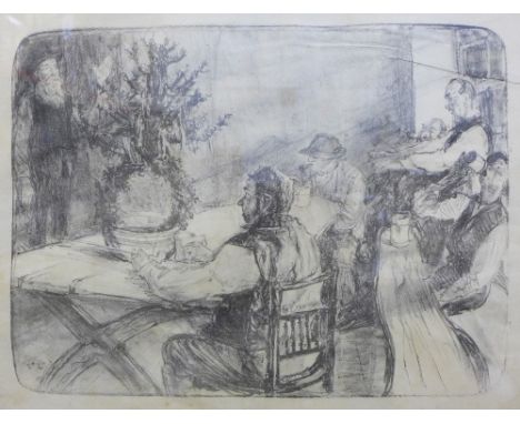 in the manner of Archibald Standish Hartrick, R.W.S., O.B.E. (1864-1950), Tavern Drinkers, framed lithograph, 44 x 33cm 