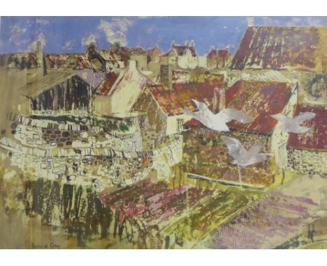 Leonard Gray RSW  (Scottish 1925 - 2019), Roof tops, mixed media, signed and framed under glass, 68 x 50cm 