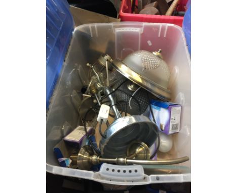 A CRATE OF LIGHT FITTINGS