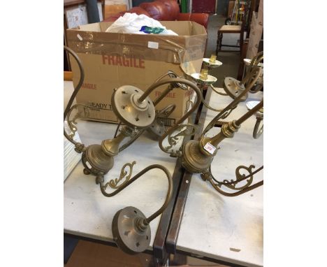 THREE BRASS AND POT LIGHT FITTINGS   T