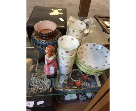 DOULTON VASE, FIGURE AND CUPS AND SAUCERS    C