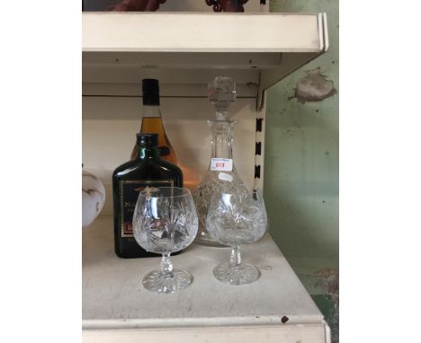 GLASS DECANTER, TWO GLASSES AND TWO BOTTLES NAPOLEON BRANDY    C4