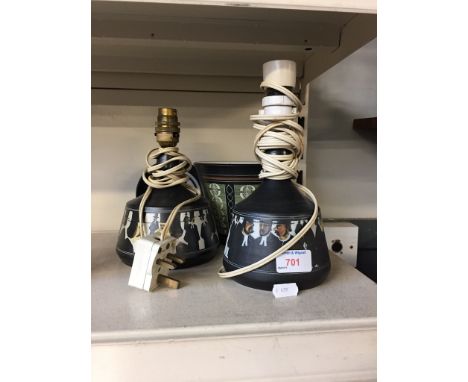 TWO AMBLESIDE POTTERY LAMPS BOWL AND DISH, LARGEST LAMP 25CM H4 CONDITION - very good, no chips, cracks nor any signs of rest
