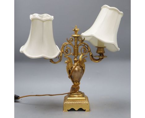 A Regency style gilt metal twin light table lamp, height 32cm