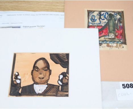 Boris Jasikoff, ink and watercolour, 'The Actor', 10 x 12cm and another watercolour sketch with cropped attached signature, 1
