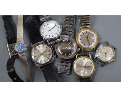 Eight assorted wrist watches including Timex and Sindaco.