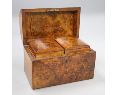 A Victorian burr walnut caddy, length 23cm
