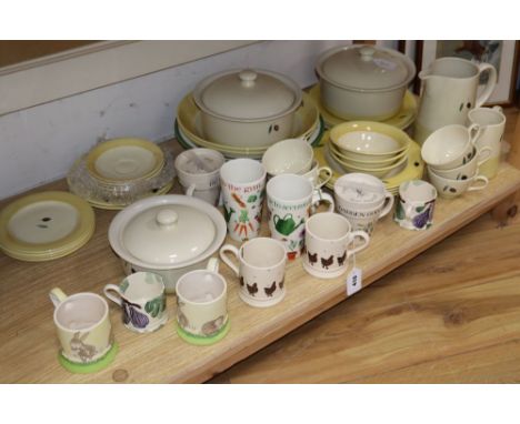 Ten decorative pottery mugs, including four by Emma Bridgewater, a Cretan pottery bowl and a Poole 'Fresco' pattern part tabl