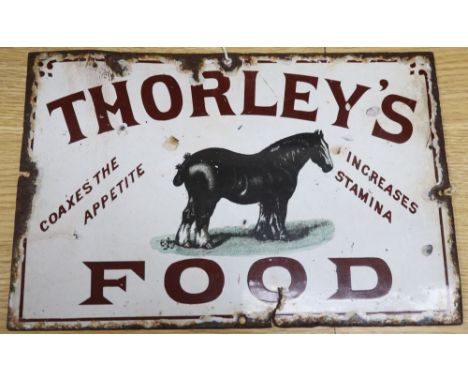 A 'Thorleys Food' enamel sign, 20 x 31cm