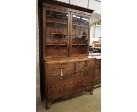 A George III mahogany 'caddy-top' chest with associated bookcase top, W.120cm, D.54cm, H.216cm