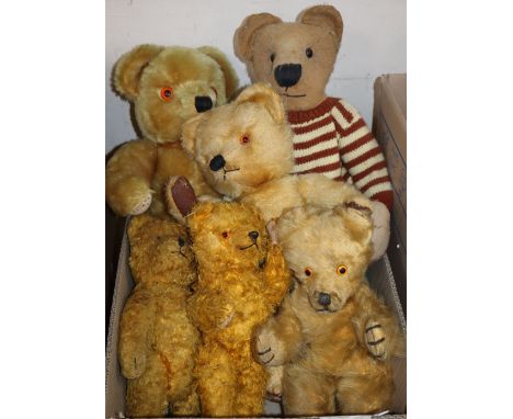 Six vintage bears 1950-1960 including Chad Valley, Wendy Boston