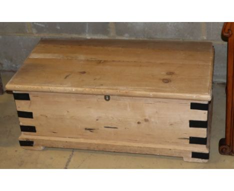 A Victorian metal bound pine trunk, W.81cm, D.44cm, H.34cm