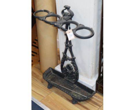 A Victorian Coalbrookdale style cast iron four division stick stand, W.46cm, D.66cm