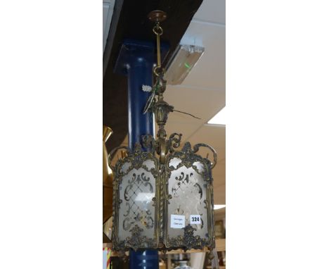 An early 20th century hexagonal hall lantern, drop 60cm