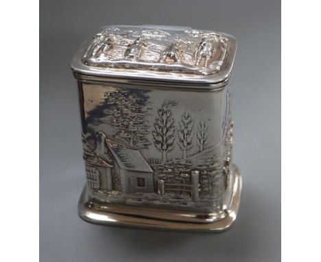 A late Victorian repousse silver rectangular tea caddy?, Aldwinckle &amp; Slater, London, 1891, 9cm, 6oz.CONDITION: Six small