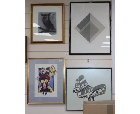 Bernard Buffet (French 1928-1999), 'Le Petit Hibou', lithograph, edition of 3000 and three contemporary prints, including Vik