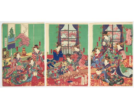 Artist: Yoshitora Utagawa (c.1830s-1880s)  Title: Courtesans from the House of Kinpeiro Performing Chamber Music  Publisher: 