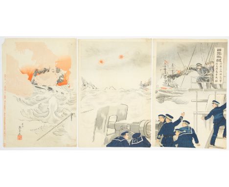 Artist: Seisai Titile: Japan-Russia War, Second Lushunkou Attack Publisher: Komori Sojiro Date: 1904 Size: (L) 36.9 x 25.1 (C